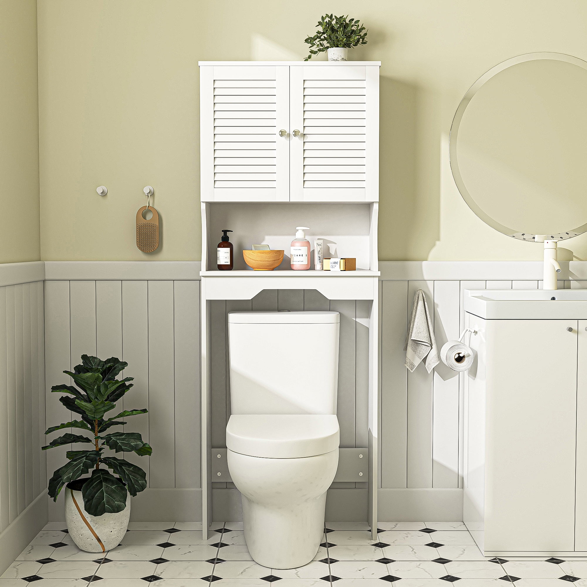 Kadyn Bathroom Space Saver Cabinet, Over The Toilet Storage Cabinet with Double Doors and 1 Adjustable Shelf, W Bathroom Space Saver for Home, White