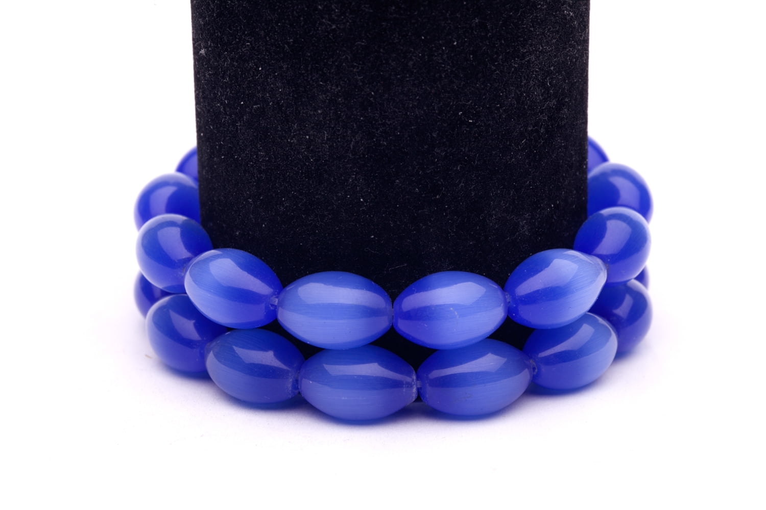 Blue Cat's Eye Beads Oval Fiber Optic Glass Beads 14mm