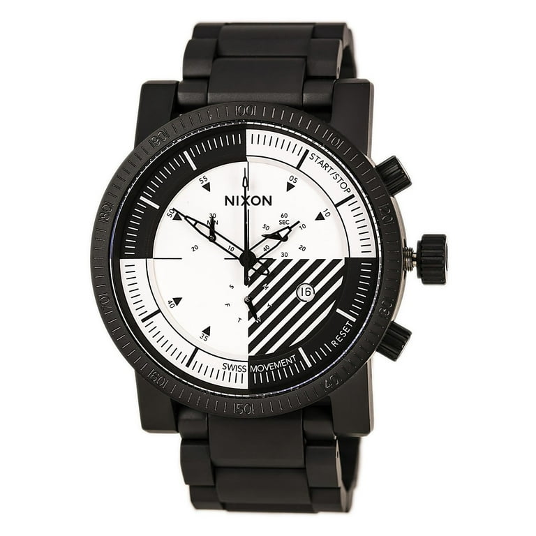 Nixon A4572052 Men's Magnacon SS II White and Black Dial Black IP Steel  Bracelet Chronograph Watch