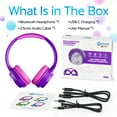 thumbnail image 3 of Contixo Kids Bluetooth Headphones - Wireless, 85/94dB Safe Volume, LED Lights, Mic & 3.5mm Jack - Purple, 3 of 8