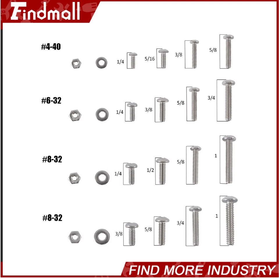 CIRCLE- Findmall 900Pcs Nuts And Bolts Machine Scre Assortment Kit #4-40#6-32#8-32#10-2