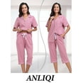thumbnail image 6 of ANLIQI Women's Pajama Sets 100% Cotton Summer Short Sleeve Capri Pajamas for Women Set Button Down Pjs Soft Sleepwear(Dust Rose,M), 6 of 7