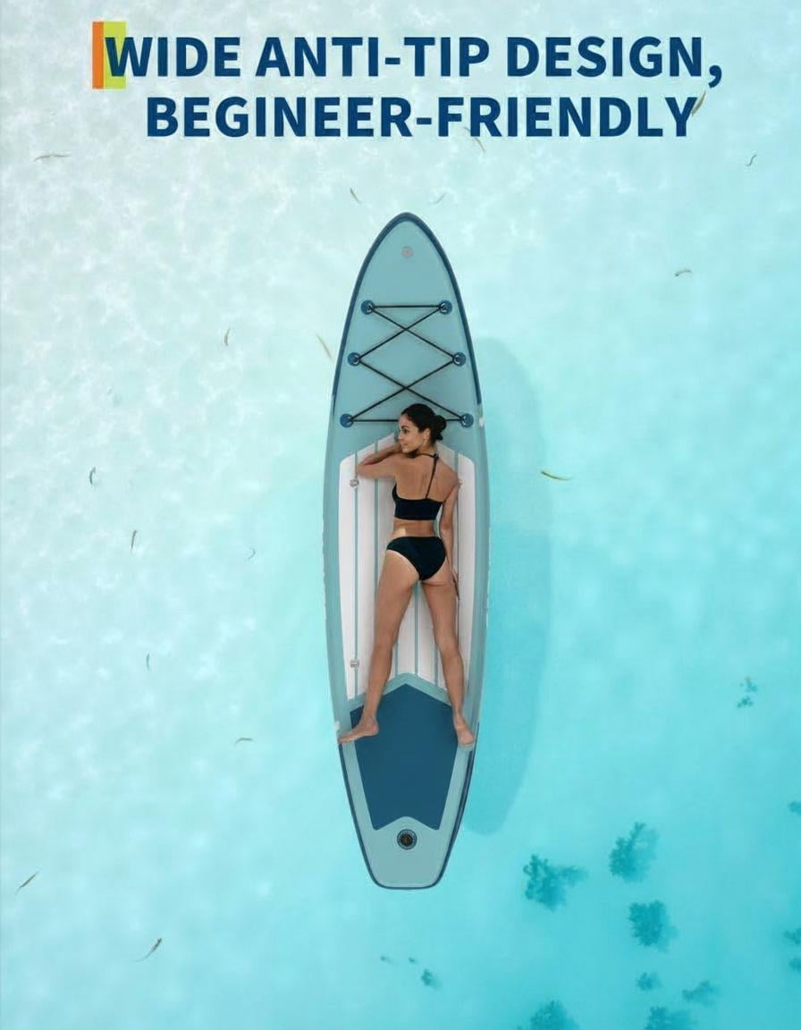 Memoryfield 11ft Inflatable Paddle Board SUP, Non-Slip EVA Deck, 450 lb Capacity Wide Stable Design, for Lake/Ocean Cruising