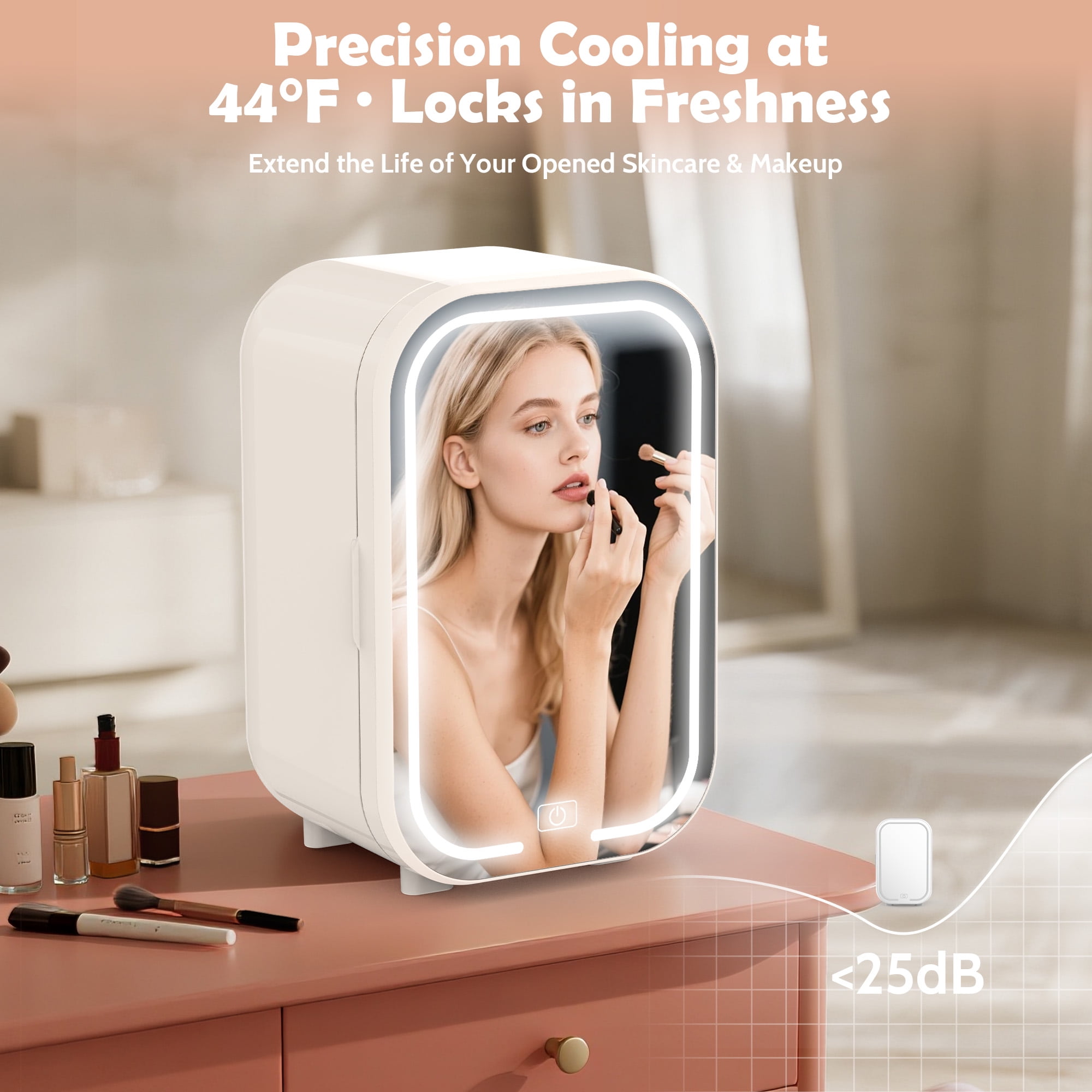 Advwin 22L Mini Skincare Fridge with Mirror, Personal Beauty Makeup Cosmetics Small Refrigerator for Bedroom, Dorm, White