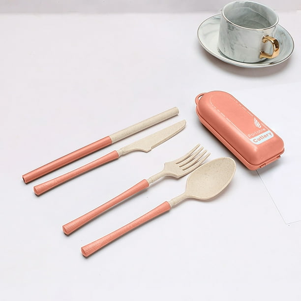 Utensilios de cocina, electrodomésticos, juego de utensilios de viaje con estuche, cucharas, tenedores y pajitas reutilizables, cubiertos portátiles para viajes, picnics, camping o uso diario.