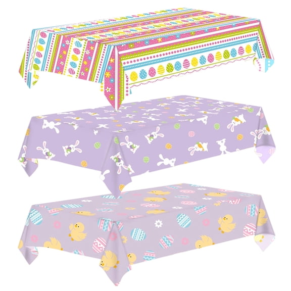 Tumao 3 Pack Easter Tablecloth, Colorful Easter Eggs Tablecloths, 54 x 90 Inch Disposable Vinyl Rectangle Table Cover Decorations for Kitchen Activity Tables Decor Party Decorations