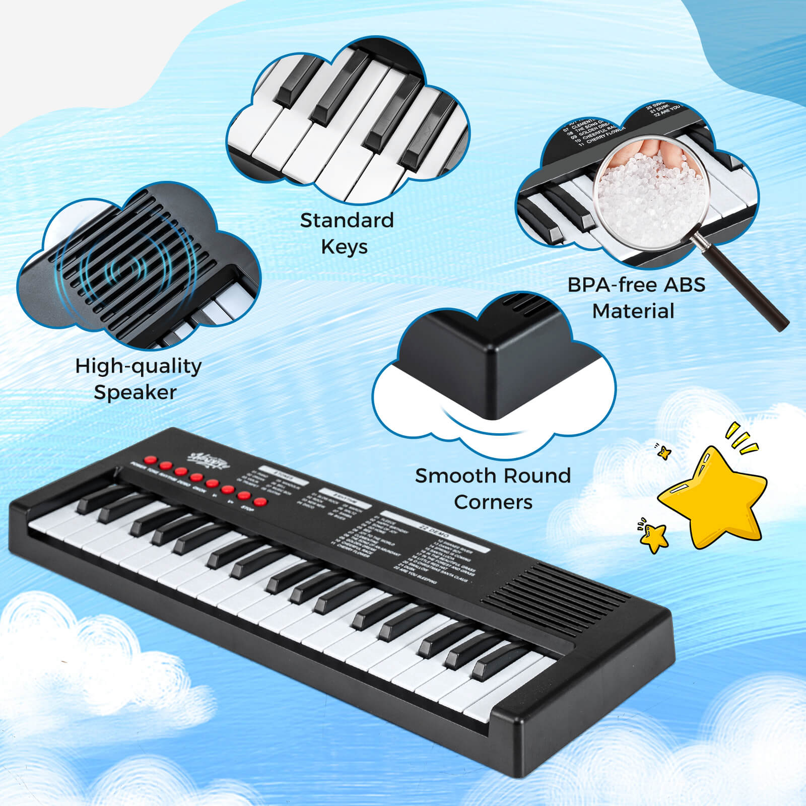Costway Kids Piano Keyboard with 8 Rhythms 8 Tones 22 Demos for 3+ Years Old Boys & Girls Black