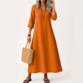 thumbnail image 2 of Robe Tailleur pour Femme Robe pour Femmes Longue Robe Bohème de Plage Élégante Robe Maxi Robe à Col en V Robe à Manches 3/4 Orange TG, 2 of 5