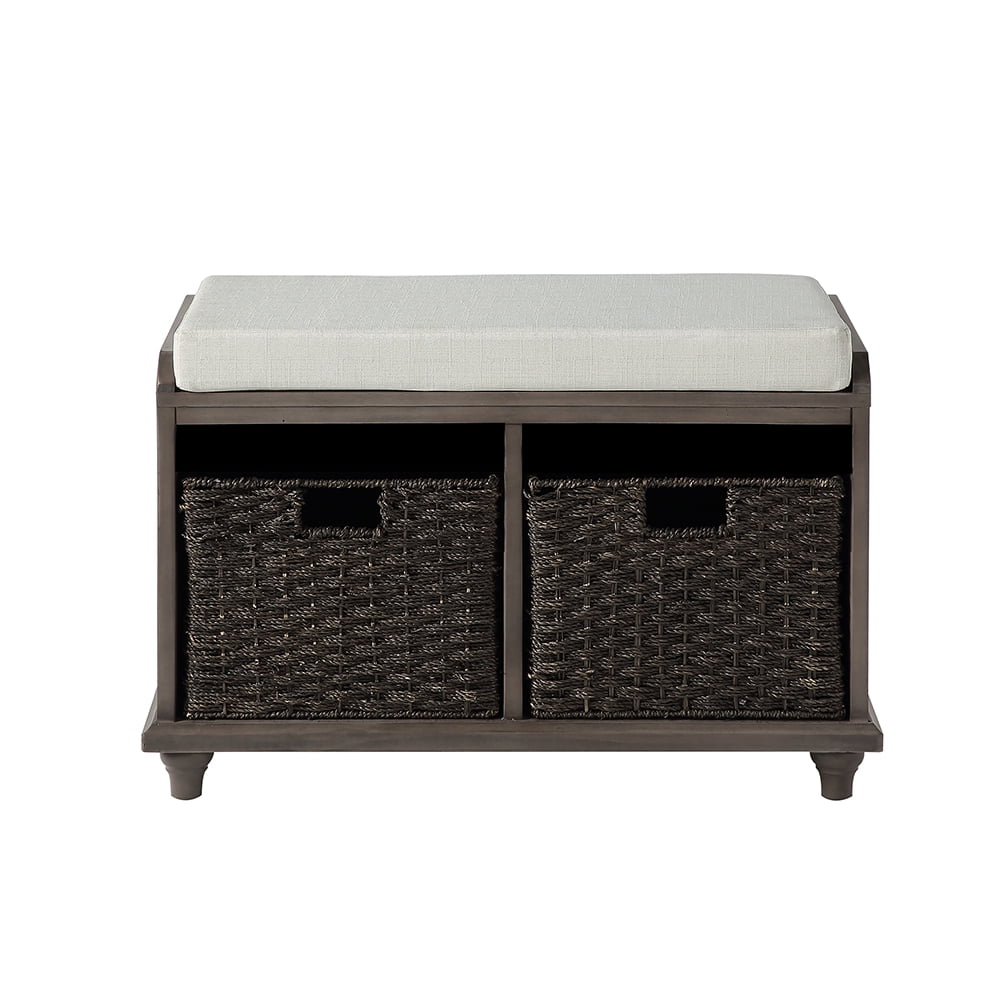 Private Jungle Homes Collection Wood Wicker Storage Bench with 2 Woven Baskets,Dark Gray Private Jungle Homes Collection Wood Wicker Storage Bench with 2 Woven Baskets,Dark Gray