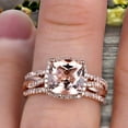 thumbnail image 2 of Trio Set 2 Carat Cushion Cut Morganite 10k Rose Gold Wedding Set Bridal Ring Infinity Stacking Matching Band Art Deco, 2 of 5