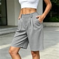 thumbnail image 6 of Women's High Waist Pleated Bermuda Shorts Loose Wide Leg Dressy Knee Length Suit Shorts with Pockets for office Casual Daily Wear Gray, 6 of 6