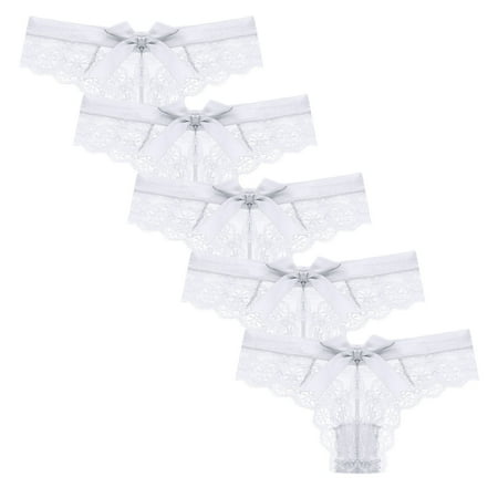 

VONCOS Lace Sexy Erotic Thong Women s Sexy Underwear Lace Bow Bikini Panties Pearl Silky Comfy Lace Brife