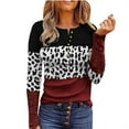 thumbnail image 5 of Women Rib Knit Lace Trim Long Sleeve Top Crewneck Button Down Leopard T-Shirts, 5 of 10