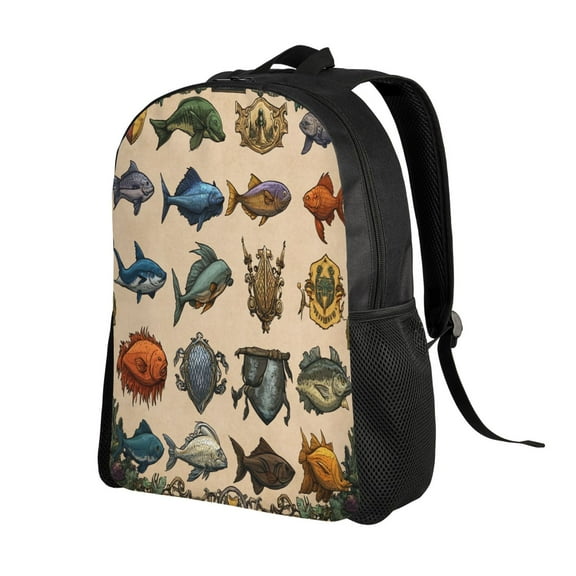 FishPattern Backpack Double Shoulder Backpack Durable, Spacious, Ergonomic Design for Travel, Work & Outdoor Use