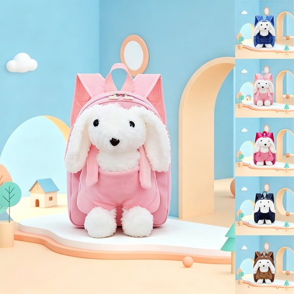 Cute Bunny Backpack with Bow Accent Lightweight Padded Straps Elementary School Bookbag