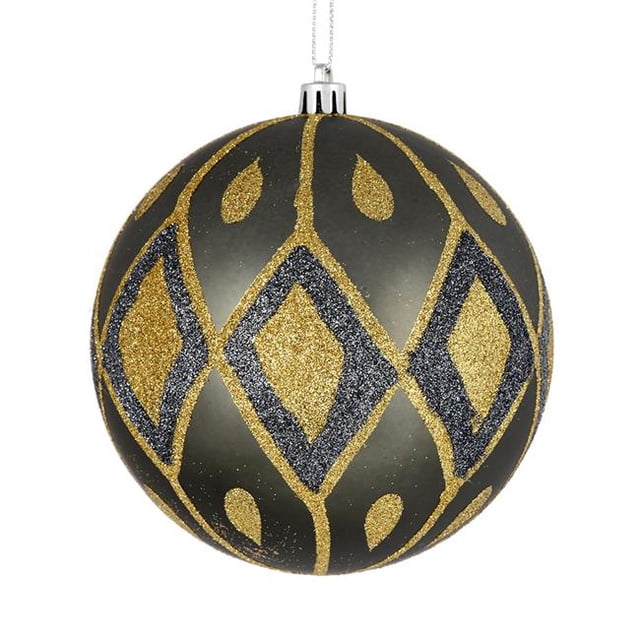 Vickerman N188087D 4 in. Pewter Matte Ball Ornament with Glitter Diamond Pattern 4 per Pack