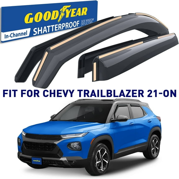Goodyear Shatterproof In-Channel Window Deflectors for Chevrolet (Chevy) Trailblazer 2021-2025, Rain Guards, Window Visors for Cars, Vent Deflector, Car Accessories, 4 pcs - GY007914