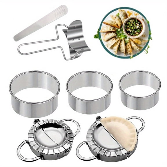 Stainless Steel Dumpling Maker Kit, Complete Set with Dough Cutter & Stuffing Spoon, for Making Momos, Pierogies and Gyoza
