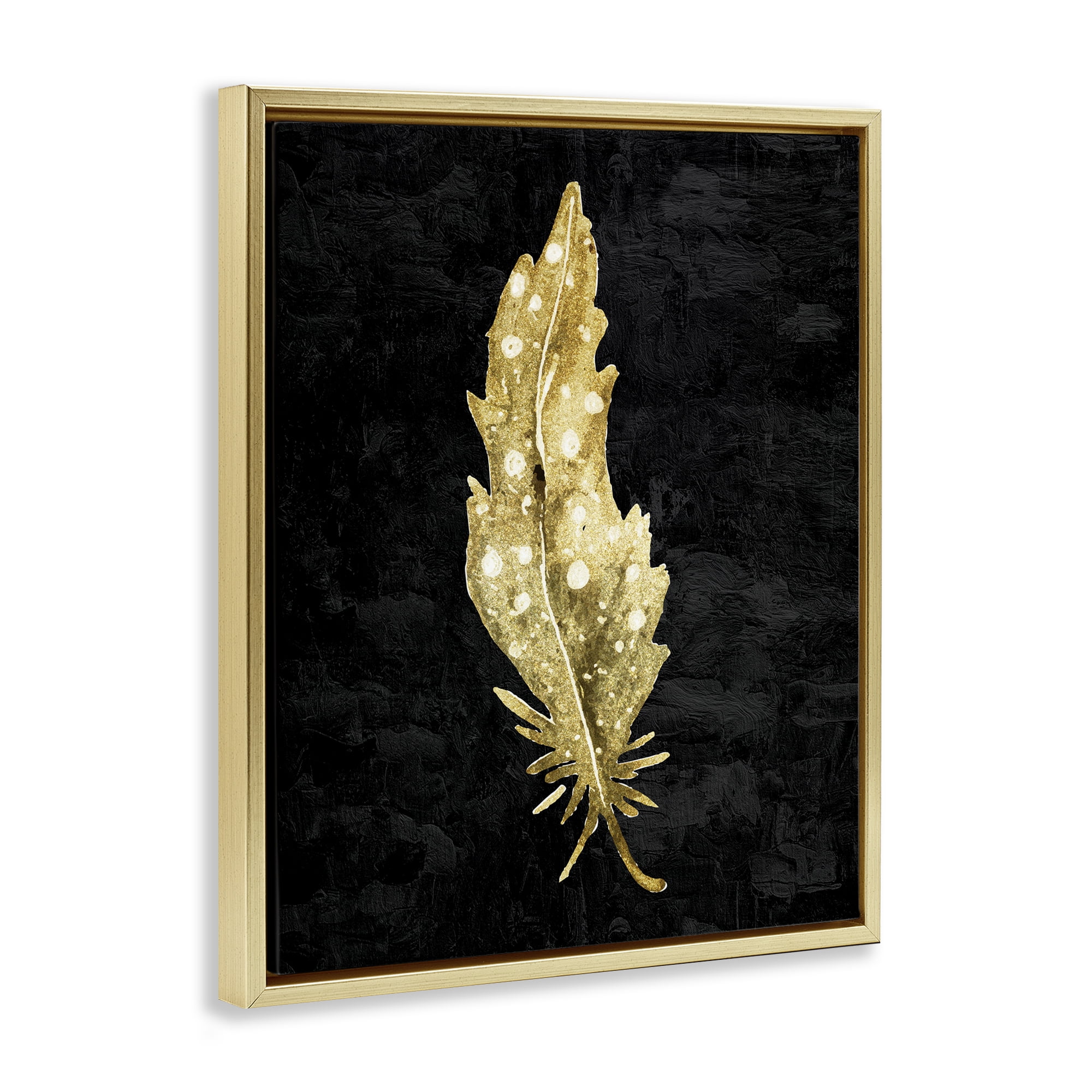 Feather On Black Gold Framed Floater Canvas Wall Art, design by Kim Allen