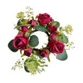 thumbnail image 2 of FashionCha Candle Ring Candleholder Table Centerpiece Candlestick Holder Artificial Flowers Red, 2 of 9