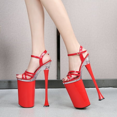 

Women‘s Criss Cross Platform High Heels Open Toe Ultra High Ankle Strap Solid Color Sandals Women‘s Fashion Shoes