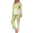 thumbnail image 1 of Puntoco Traje De Manga Larga + Pantalón Con Cuello En V Estampado Informal A La Moda Para Mujer Amarillo L, 1 of 6