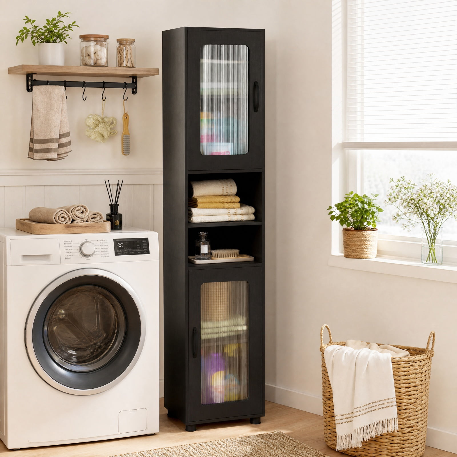 Vebreda Freestanding Bathroom Storage Cabinet, Tall Bathroom Storage Cabinet 67 Inches Freestanding Storage Organizer, Flexible Storage Options