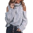 thumbnail image 1 of Womens Cold Shoulder Oversized Turtleneck Sweaters Long Sleeve Chunky Solid Color Knitted Pullover Outwear Coat, 1 of 6