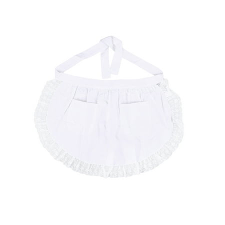 

OUNONA Cotton Waist Apron Lace Short Apron with Pockets for Maid Waitress Servant (White)