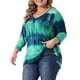 thumbnail image 4 of Tops de mujer de tallas grandes Agnes Orinda, con diseño de rayas de teñido anudado, cuello en V, mangas 3/4, blusas casuales 5X, teñido anudado verde, 4 of 6