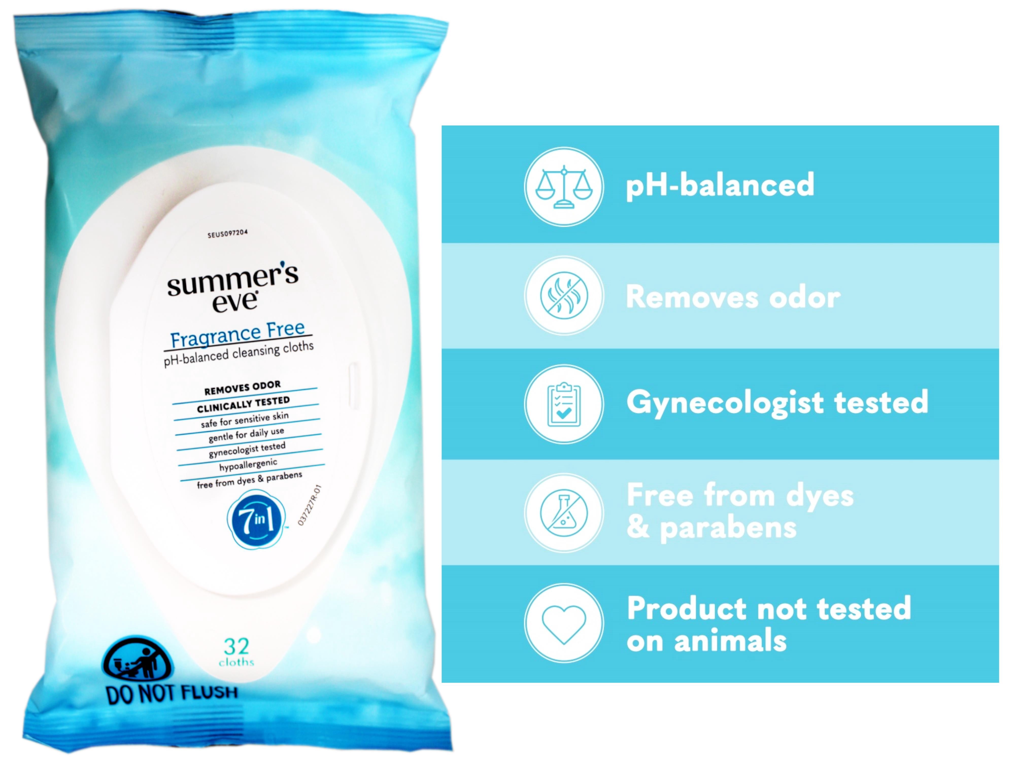 Summers Eve Fragrance Free Feminine Cleansing Wipes 32 count, - 3 Pack
