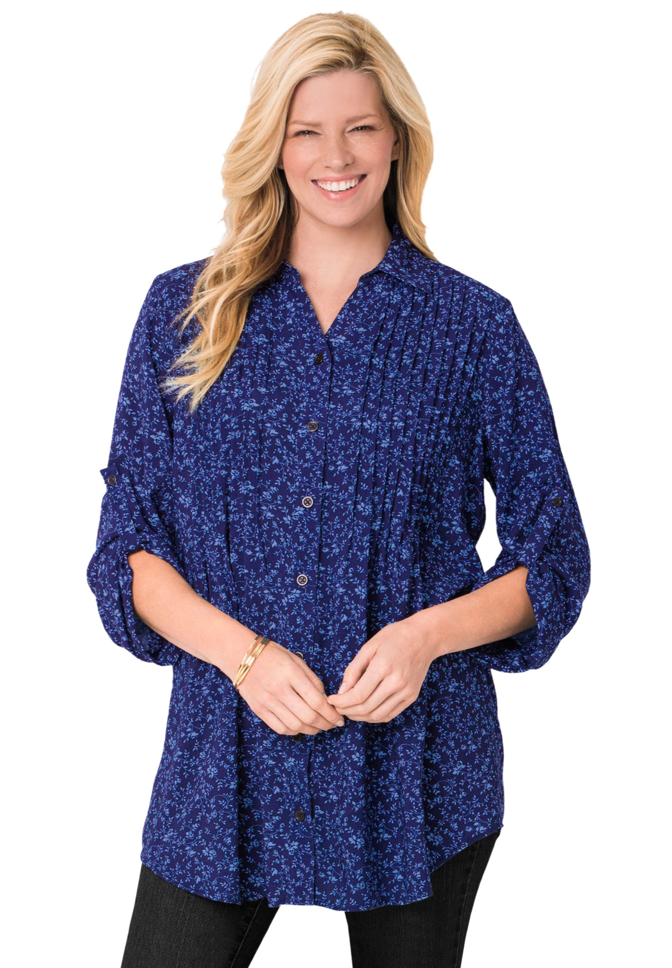 Plus Size Rayon Pintucked Effortless Tunic Blouse - image 2