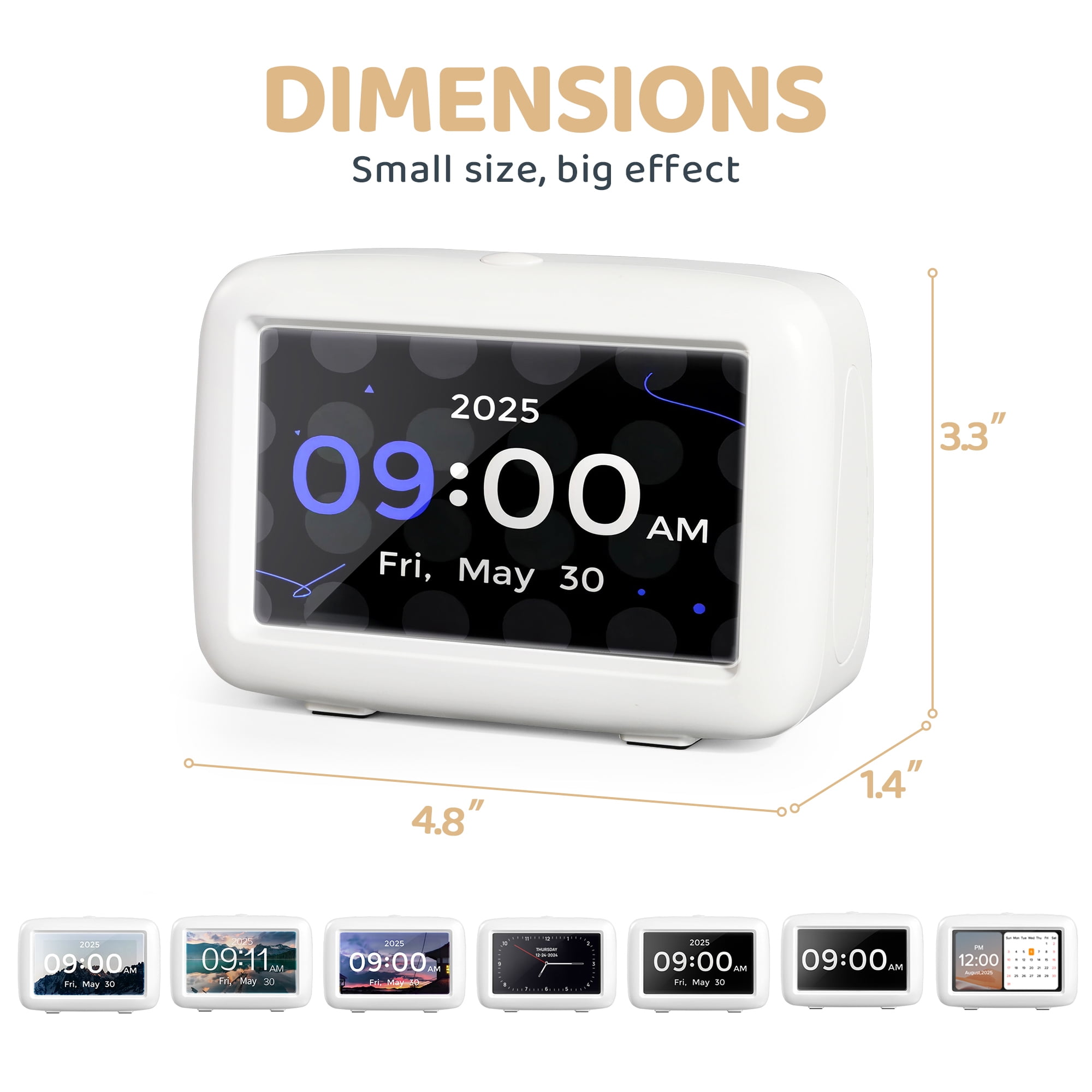 Mitoart 4.3" Small Digital Alarm Clock for Bedroom with Multiple Alarms and Voice Announcement Time, White