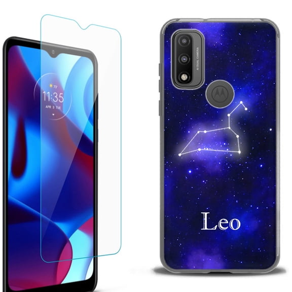 Slim-Fit Protective Phone Case (Black) compatible with Motorola Moto G Pure 5G, with Tempered Glass Screen Protector, by OneToughShield ® - Zodiac / Leo