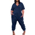 thumbnail image 6 of Kagetolytai Jumpsuit for Women Plus Size Plus Size Womens Casual V Neck Short Sleeve Zipper Overalls with Pockets Wide Long Jumpsuits (S-5XL) Lounge Sets for Women Navy 3X, 6 of 8