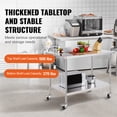 thumbnail image 3 of KFFKFF Commercial Kitchen Workstation, 30x48x38 Inches, Mobile with 4 Casters, 3 Height Settings, Robust Stainless Steel Food Preparation Table, Silver, 3 of 9