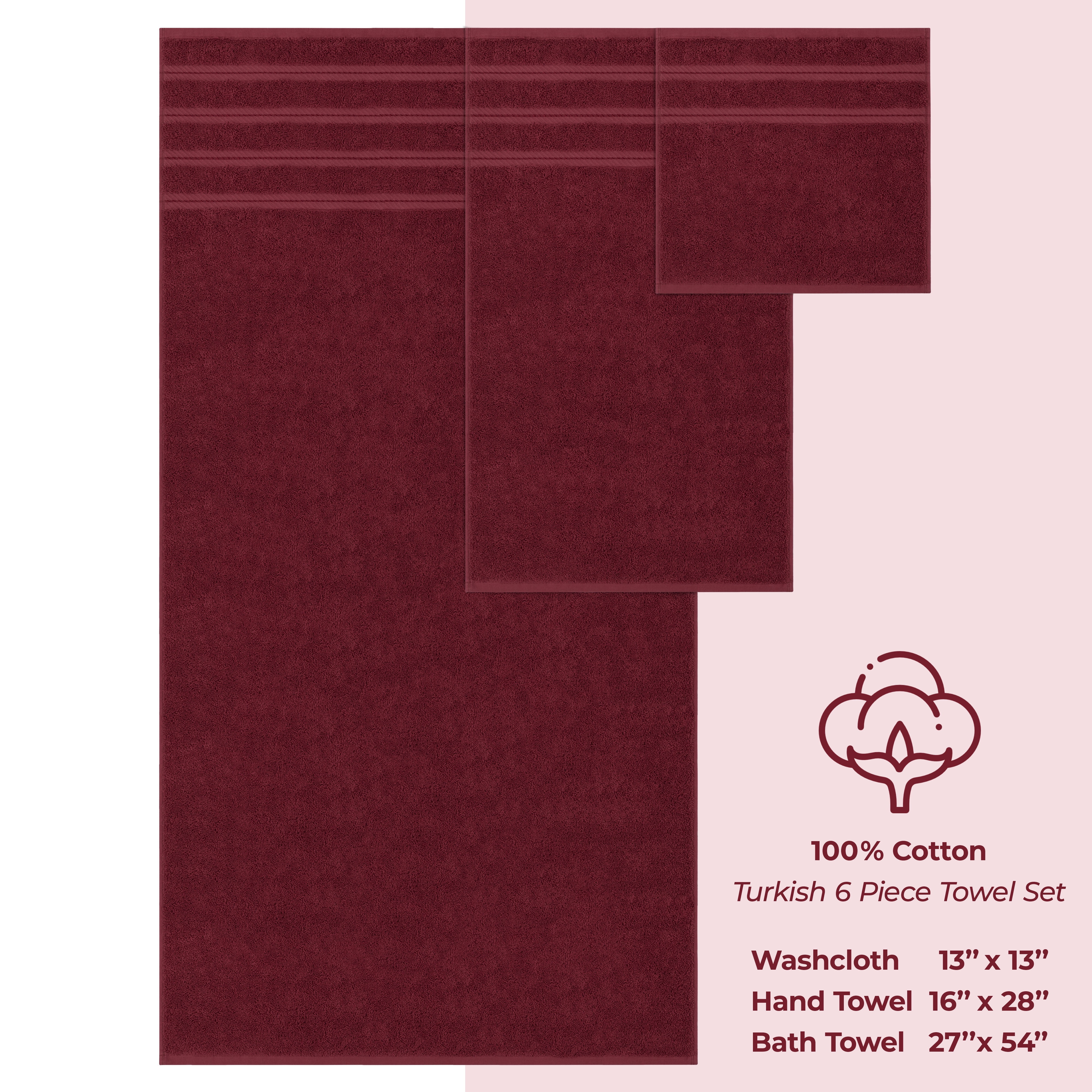 American Soft Linen 6 Piece Towel Set, 100% Cotton Turkish Towels, Bordeaux Red