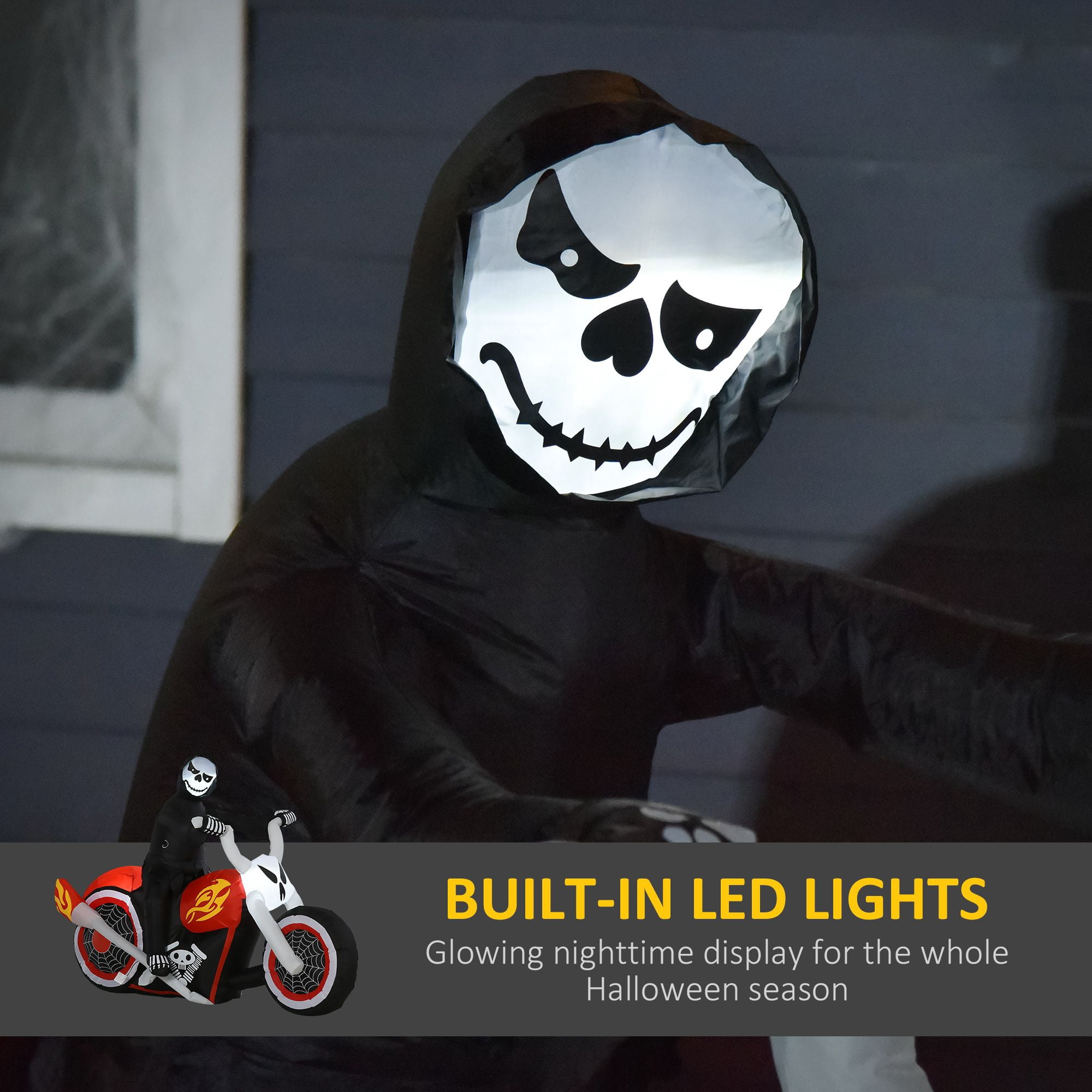 47.25 Inch Halloween Inflatable Ghost on Bike with LED Lights for Outdoor Yard