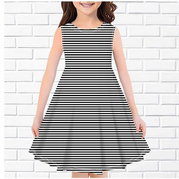 A-Line Dresses for Teen Girls Size 4-14 Cute Sleeveless Crewneck Stripe Printed Pullover Summer Beach Midi Sun Dress 2025