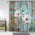 thumbnail image 5 of Farmhouse Flower Floral Shower Curtain, Rustic Teal Turquoise Daisy Shower Curtain Set, Country Blue Wild Garden Plant Fabric Shower Curtain with Hooks, Surreal Bathroom Curtain, 36x70inch, 5 of 6