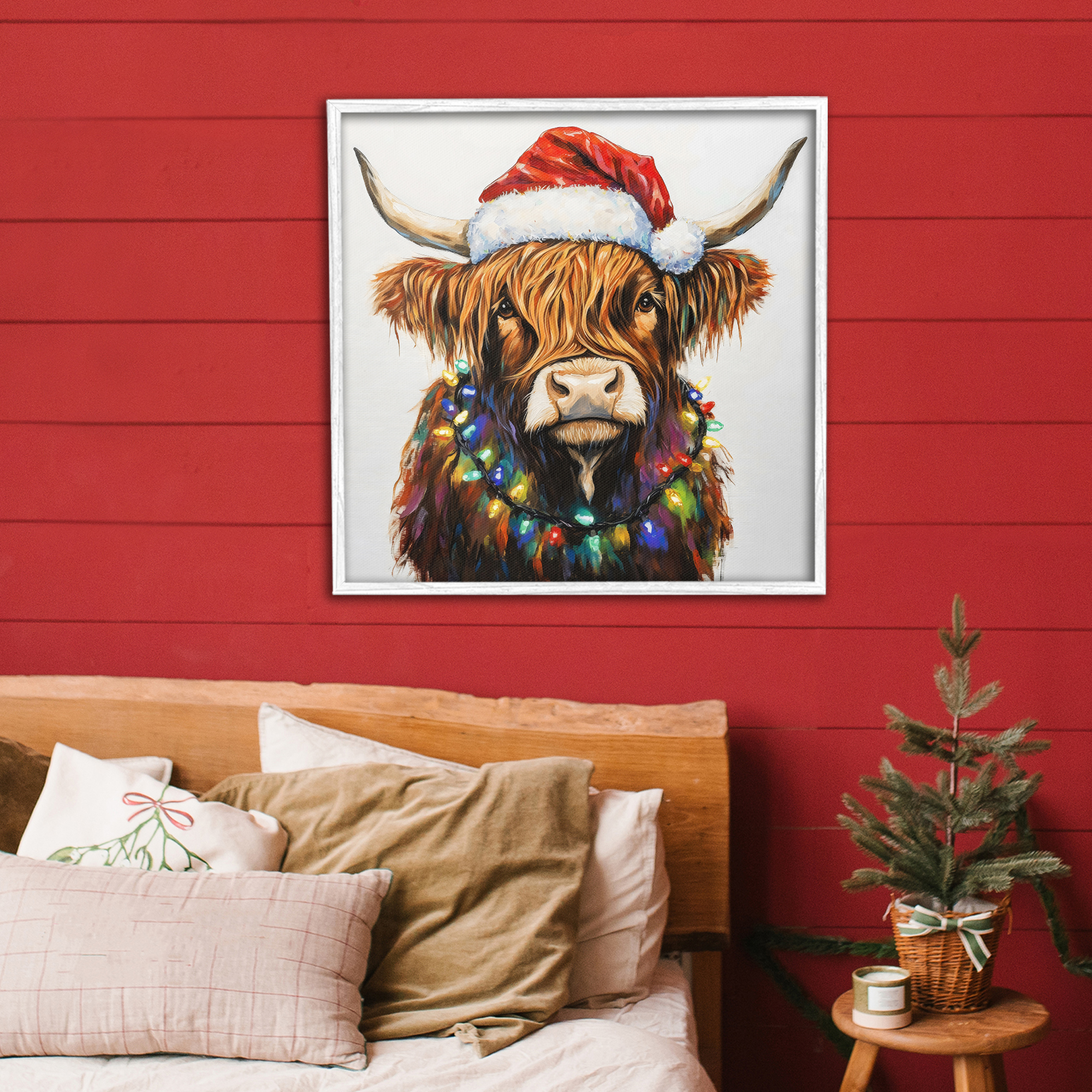 Holiday Lights Bedecked Highland White Framed Giclee Art, design by Petal Prints Design
