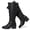 Black 418, variant on Love Steetly Women's Extra Wide Calf Knee High Boots, Vintage Faux Leather Double Buckle Block Heel Boots.