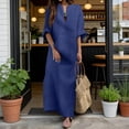 thumbnail image 3 of Quixlent Summer Maxi Dress for Women Casual Loose Fit Long Sleeve V Neck Dress Boho Beach Vacation Long Dress with Front Pocket, 3 of 8