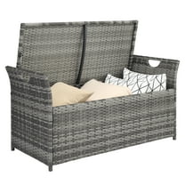 Syngar 35 Gallon PE Wicker Deck Box with Storage, Patio Storage Bench with Seat Cushion, Outdoor Storage Container for Pool Accessories, Patio Furniture Cushions, Toys, Gray
