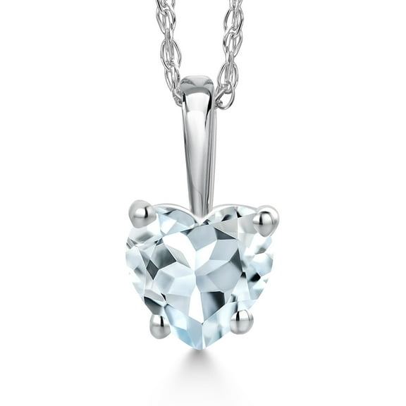 Gem Stone King 14K White Gold Sky Blue Aquamarine Pendant Necklace for Women | 0.42 Cttw | Gemstone March Birthstone | Heart Shape 5MM | With 18 inch Chain