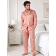 thumbnail image 3 of Up2date Fashion Pajamas Set Mens Silk Satin Long Sleeve Loungewear Two-Piece Sleepwear Button-Down Pj with Full Pants, 3 of 4