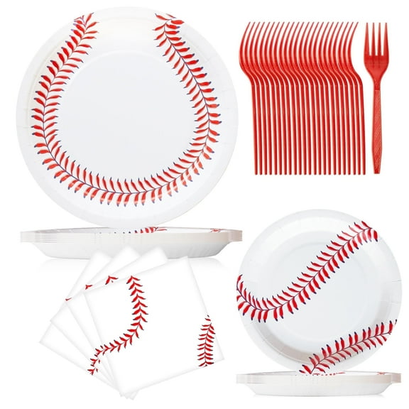 Jestar Baseball Theme Birthday Party Supplies Set, Plates, Forks, Napkins, Disposable, 96 Pieces