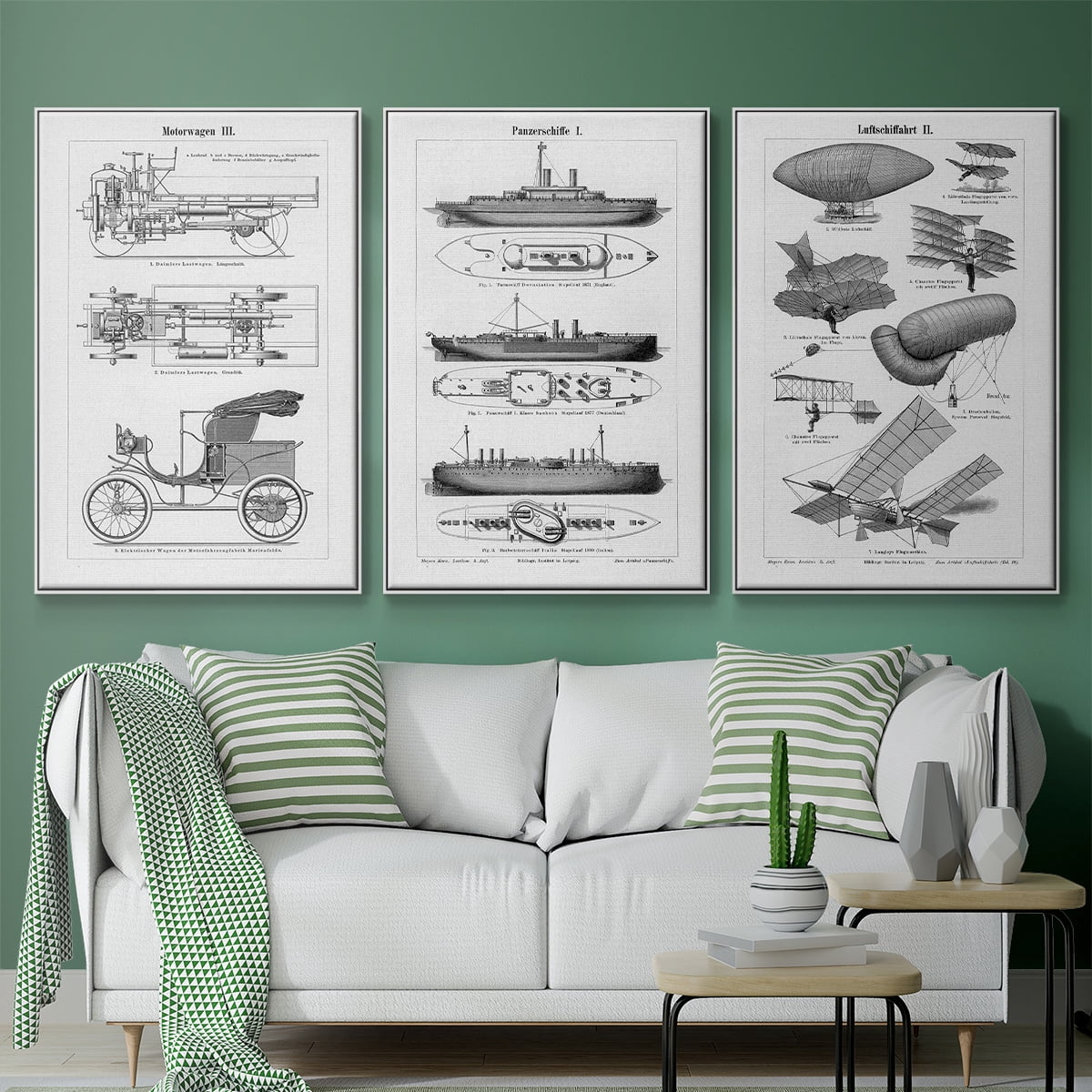 Industrial Flight - Framed Premium Gallery Wrapped Canvas L Frame 3 Piece Set - Ready to Hang