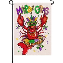 Mardi Gras Crawfish Small Decorative Garden Flag, Mask Beads Fleur De Lis New Orleans Carnival Yard Lawn Outside Decor, Masquerade Party Burlap Outdoor Home Decoration Double Sided 12 x 18