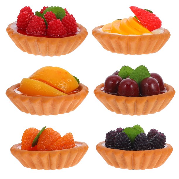 6 tartas de huevo realistas, tartas de fruta artificiales, modelo de postre falso, juguete de cocina, comida de imitación, accesorios de fotos para exhibición en tiendas de cocina y hogar